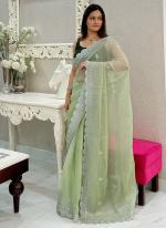 Burburry Silk Mint Party Wear Sequins Work Saree